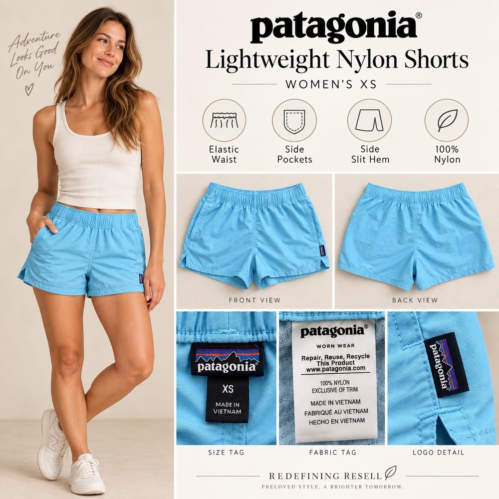 Patagonia Women's XS Sky Blue Lightweight Nylon Shorts Elastic Waist Side Slit